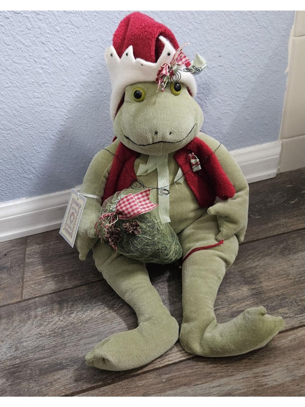 Vintage 1999 Bunnies by the Bay Tad Mistletoad Christmas Frog, Plush